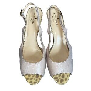 Kate Spade Sandals Size 9 Beige Slingback Buckle Leather And Animal Print Heel